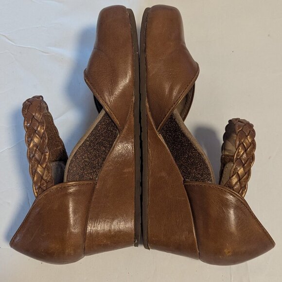 Aetrex Mia Braid Sandal Mary Jane Wedge Leather Size 39 Boho Brown - Picture 7 of 9